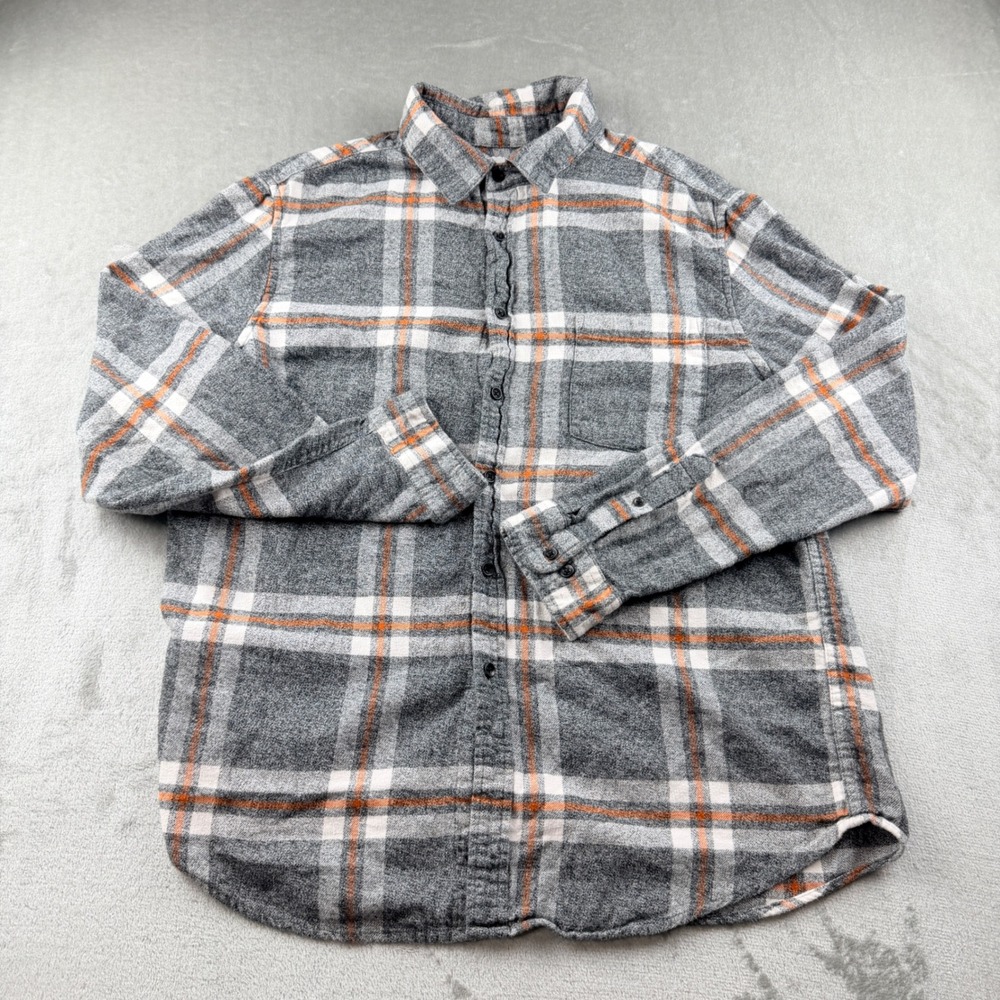Goodfellow & Co Men's XL Flannel Shirt Gray Orange Plaid Long Sleeve Cotton